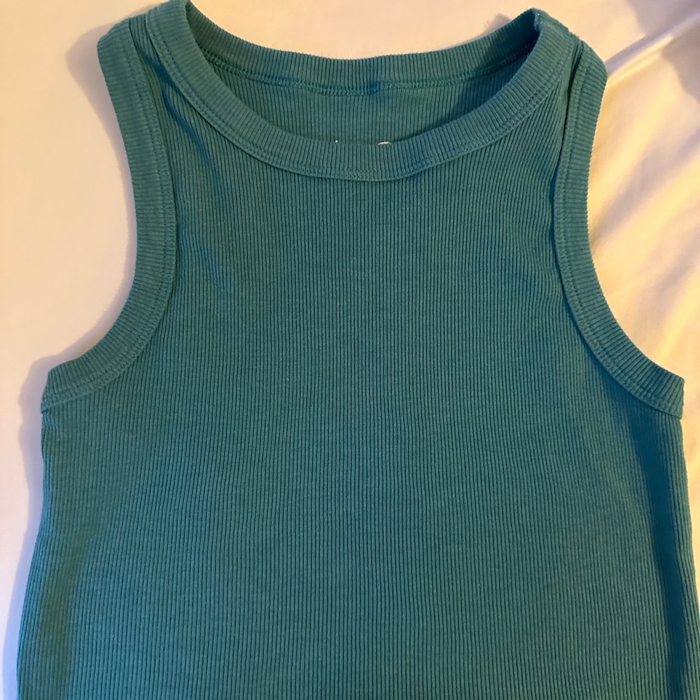Teal SO cropped high neck tank top